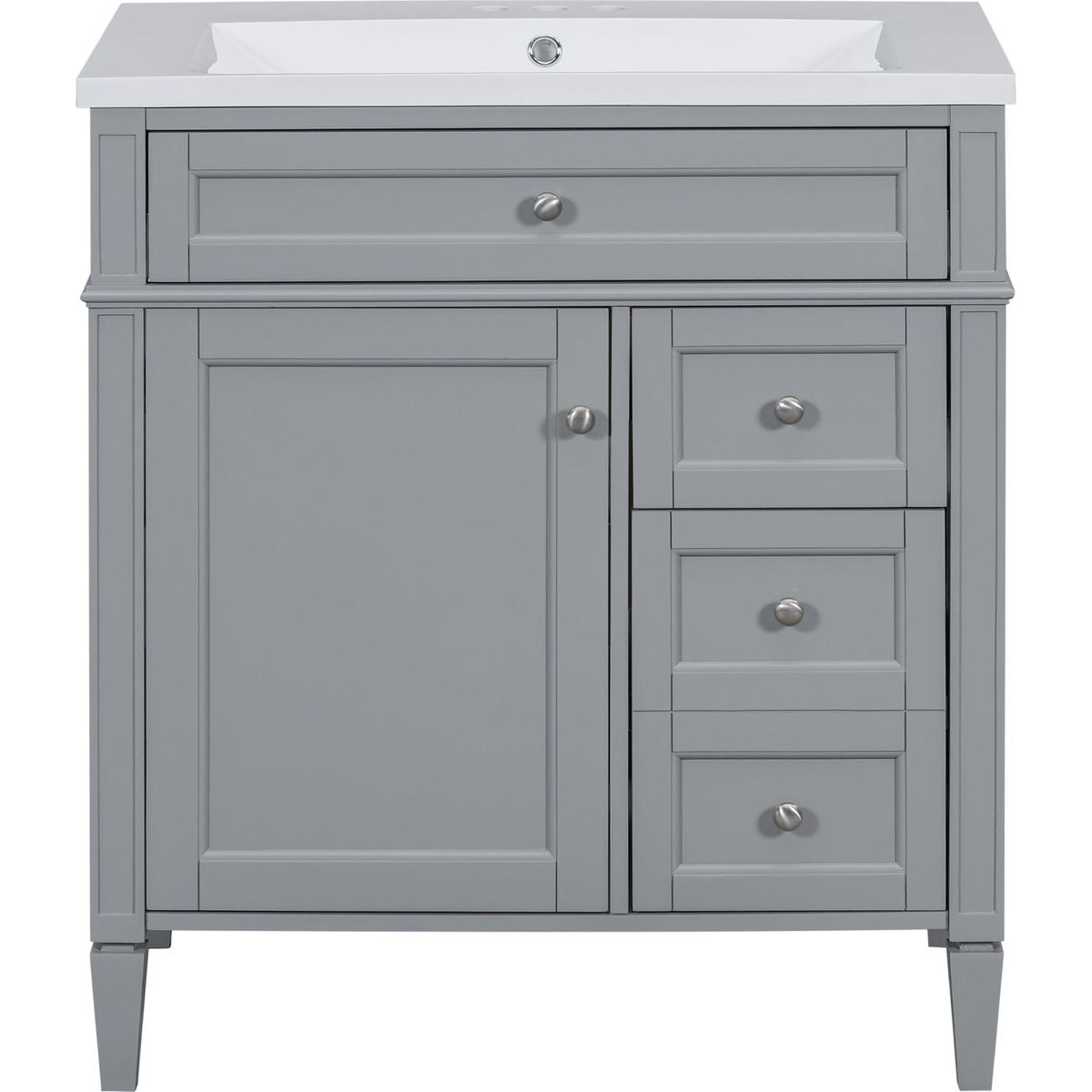 30" Bathroom Vanity with Top Sink, Modern Bathroom Storage Cabinet with 2 Drawers and a Tip-out Drawer, Freestanding Vanity Set with Mirror Cabinet, Single Sink Bathroom Vanity