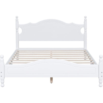 Queen Size Wood Platform Bed Frame,Retro Style Platform Bed with Wooden Slat Support,White
