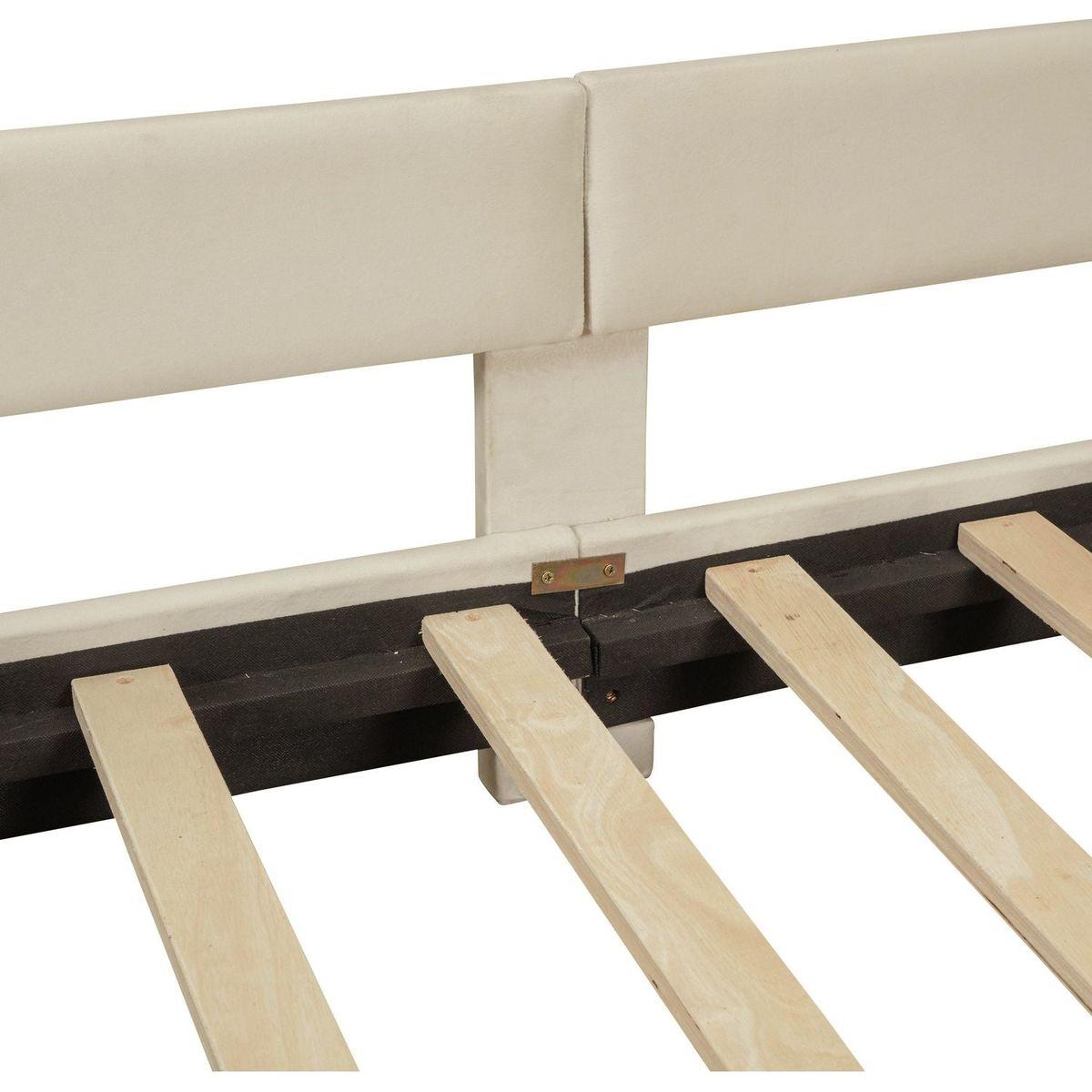 Twin Size Upholstered Daybed with Classic Stripe Shaped Headboard, Beige