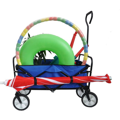 Folding Wagon Garden Shopping Beach Cart (Blue)
