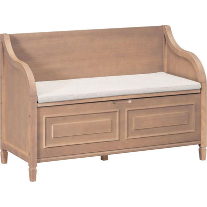 Rustic Style Solid wood Entryway Multifunctional Storage Bench with Safety Hinge (Brown+ Beige)