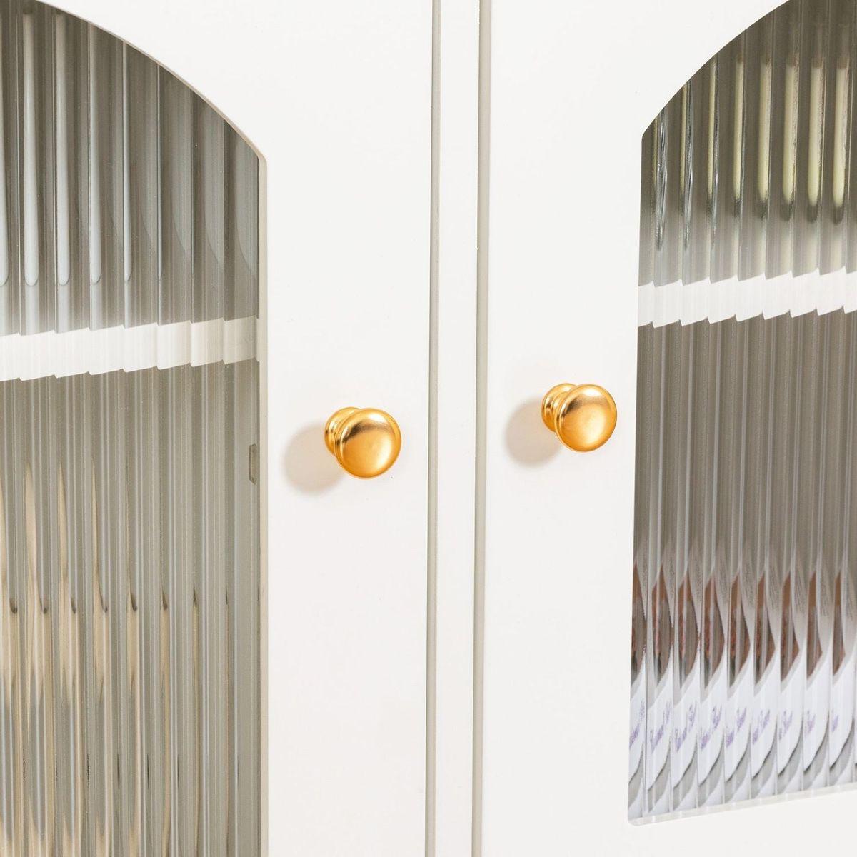 71-inchstylishTVcabinet Entertainment CenterTV stand,TVConsoleTable, Media Console,solidwood frame,Changhong glass door,Metal handle,antique white,canbeplacedin the children's room,bedroom Living Room