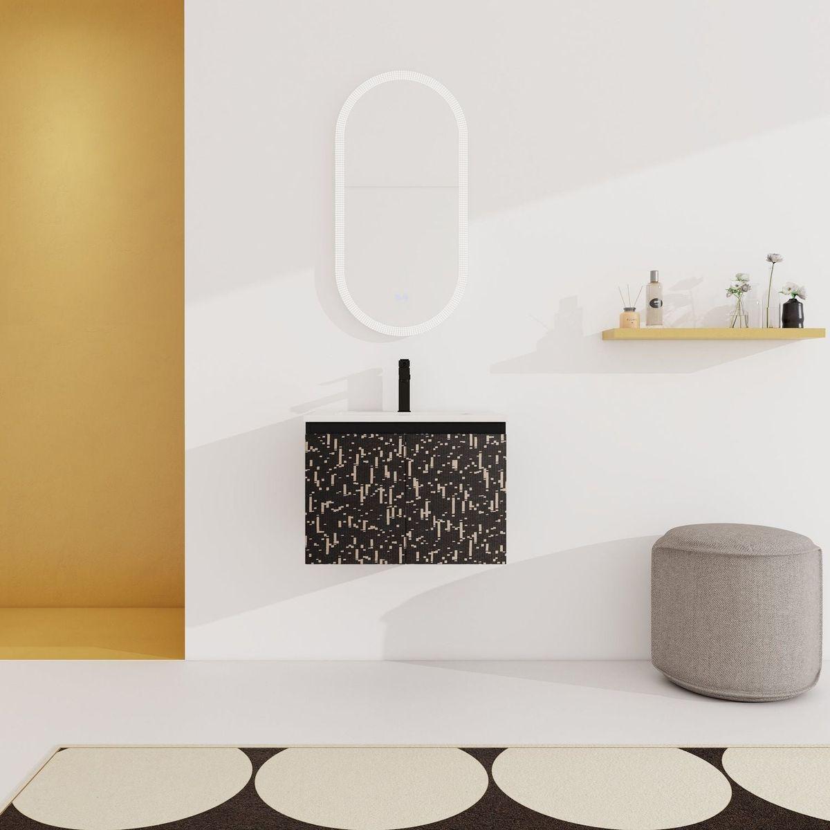 24" Floating Wall-Mounted Bathroom Vanity With Ceramics Sink & Soft-Close Cabinet Door, KD-Package