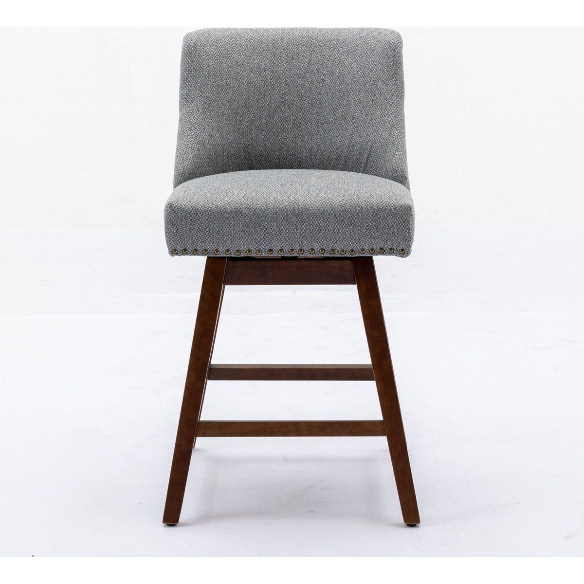 Counter Height Swivel Barstools, 26" H Seat Height Upholstered Bar Stools Set of 2, Fabric in Gray - Streamdale Furniture