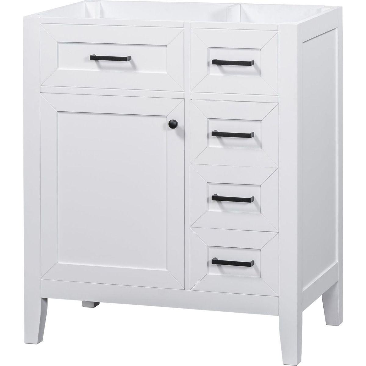 30" Bathroom Vanity without Sink, Cabinet Base Only, Bathroom Cabinet with Drawers, Solid Frame and MDF Board, White