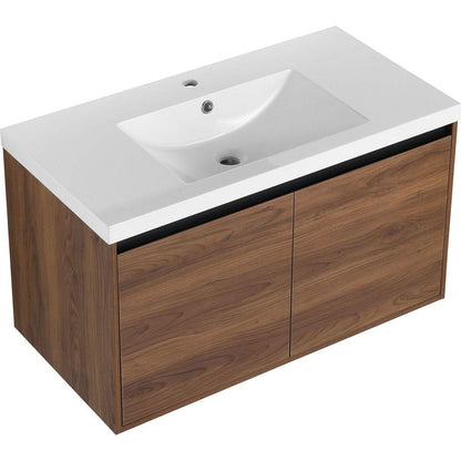 LEVISTAR Brown 36 Inch Bathroom Vanity with resin Countertop Sink, 2 Doors Bathroom Cabinet Set