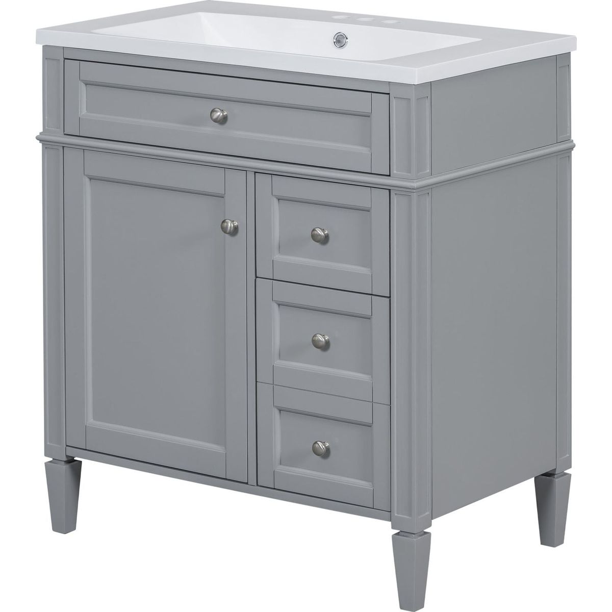 30" Bathroom Vanity with Top Sink, Modern Bathroom Storage Cabinet with 2 Drawers and a Tip-out Drawer, Single Sink Bathroom Vanity