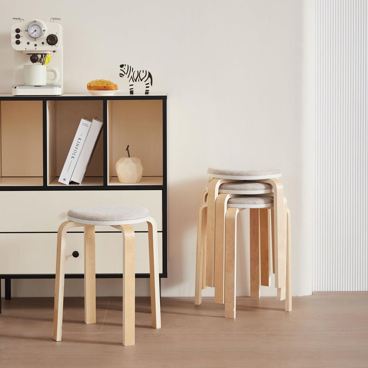 Set of 4 Stackable Stools, Stackable Bentwood Stools, Round Backless Chairs for Dining Room, Kitchen, Classroom