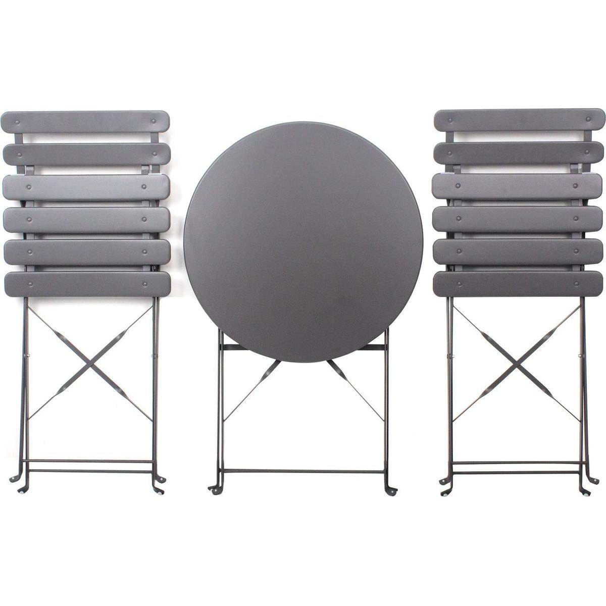 3 Pieces Patio Bistro Balcony Metail Chair Table Set-Gray