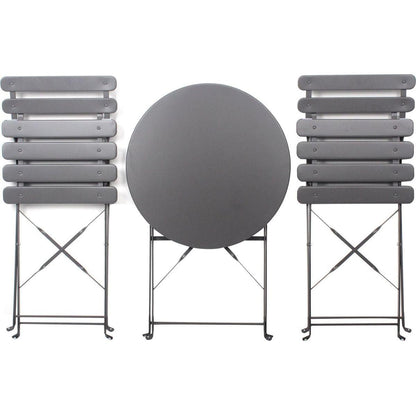 3 Pieces Patio Bistro Balcony Metail Chair Table Set-Gray