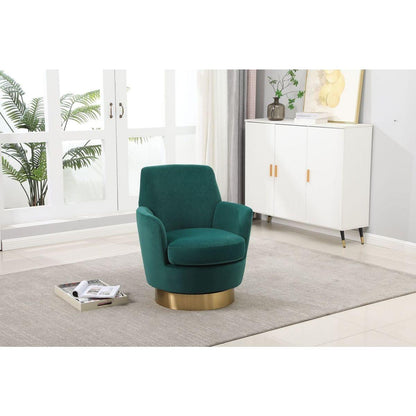 Velvet Swivel Barrel Chair, Swivel Accent Chairs Armchair for Living Room, Reading Chairs for Bedroom Comfy, Round Barrel Chairs with Gold Stainless Steel Base (Emerald)