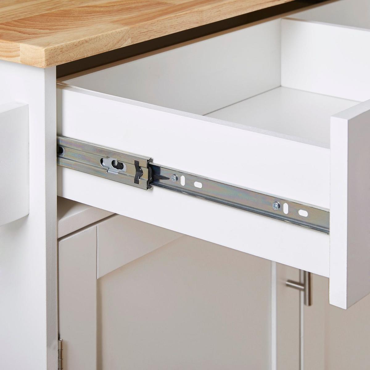 Rolling Kitchen Island with Storage, Kitchen Cart with Rubber Wood Top, Spacious Drawer with Divider and Internal Storage Rack, Kitchen Island on Wheels with Adjustable Shelf Tower Rack, White