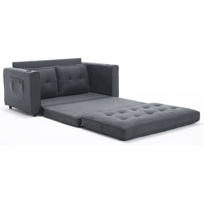 3-in-1 Upholstered Futon Sofa Convertible Sofa bed,Foldable Tufted Loveseat with Pull Out Sleeper Couch Bed,Folding Mattres Love Seat Daybed W/Side Pockets and Cup Holder, Dark Gray