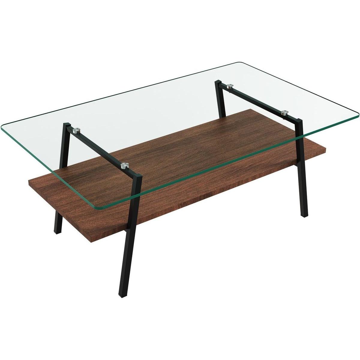 Rectangle Coffee Table, Tempered Glass Tabletop with Black Metal Legs, Modern Table for Living Room, Transparent Glass