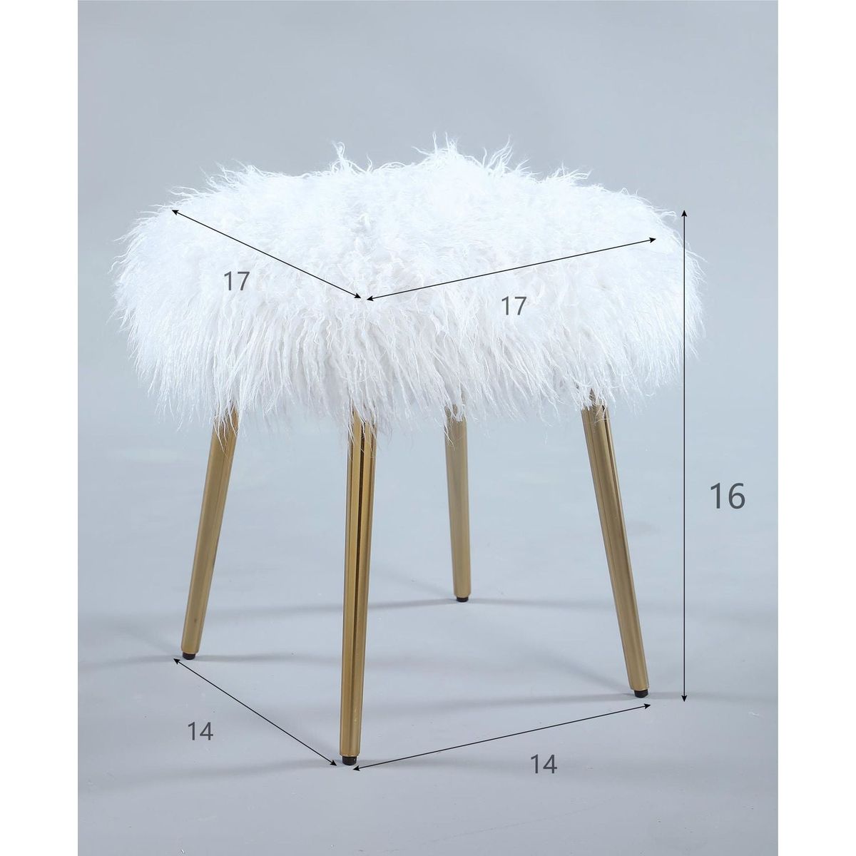 Ravni Faux Fur Accent Ottoman with Gold Legs