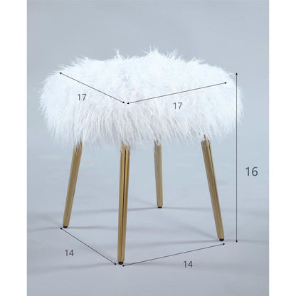 Ravni Faux Fur Accent Ottoman with Gold Legs