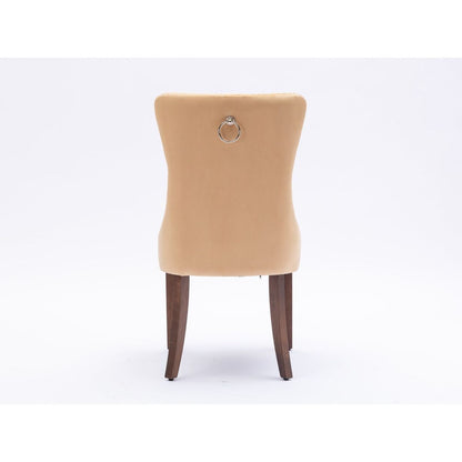 Upholstered Button Tufted Back Pink Velvet Dining Chair with Nailhead Trim and Solid Wood Legs 2 Sets