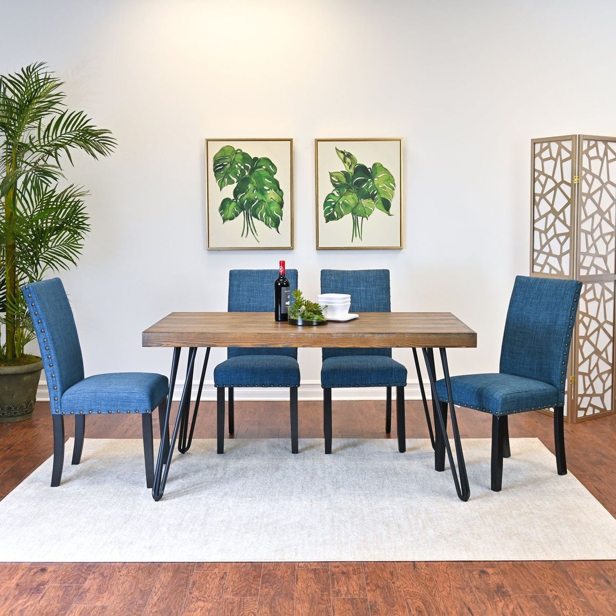 Amisos 5-Piece Dining Set, Hairpin Dining Table with 4 Chairs, 3 Color Options