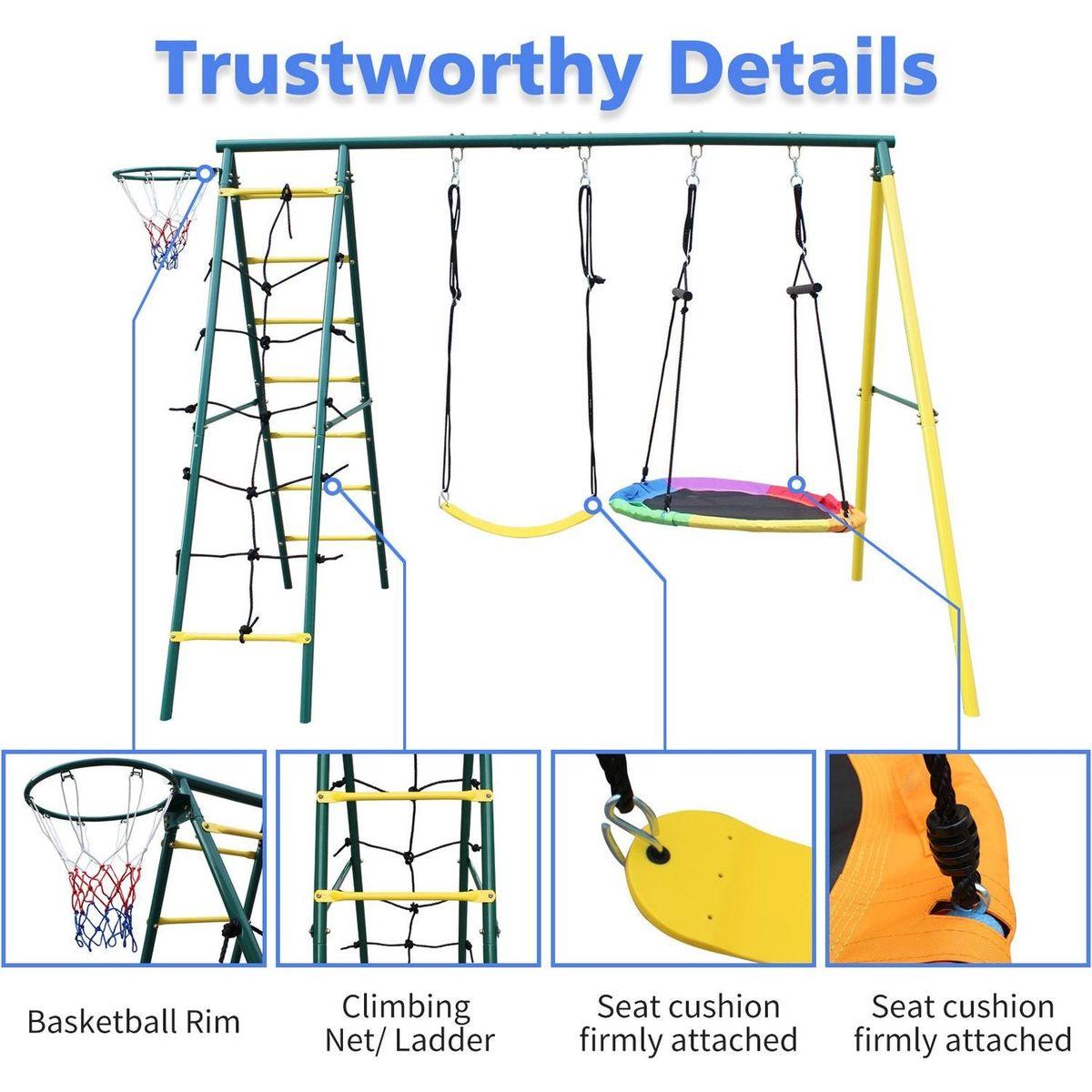 Indoor/Outdoor Metal Swing Set with Safety Belt for Backyard