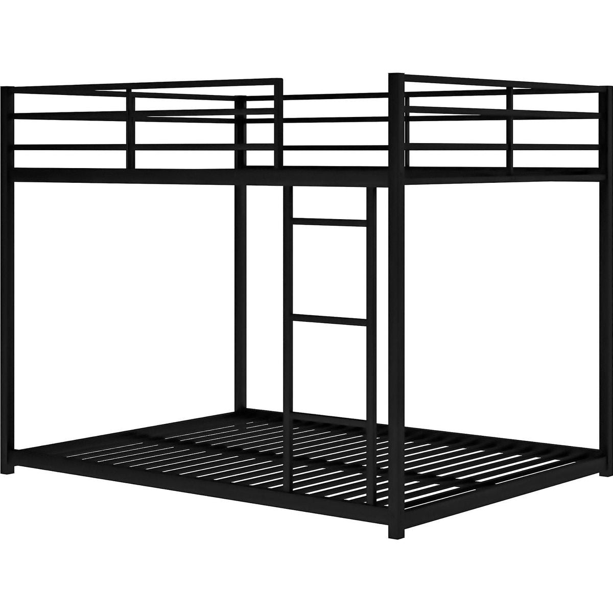 Full over Full Metal Bunk Bed, Low Bunk Bed with Ladder, Black