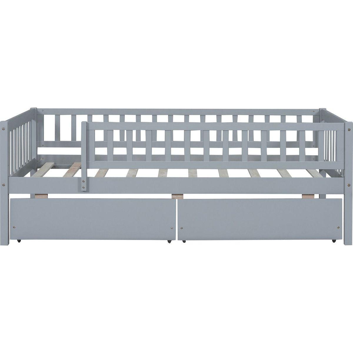 Twin Size Daybed Wood Bed with Two Drawers, Gray