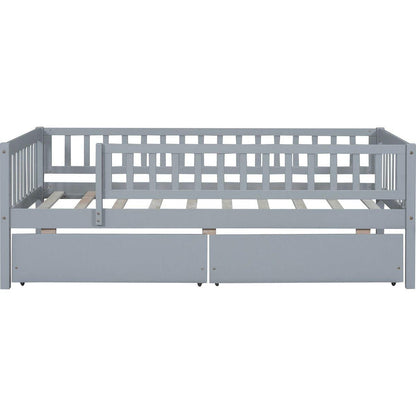 Twin Size Daybed Wood Bed with Two Drawers, Gray