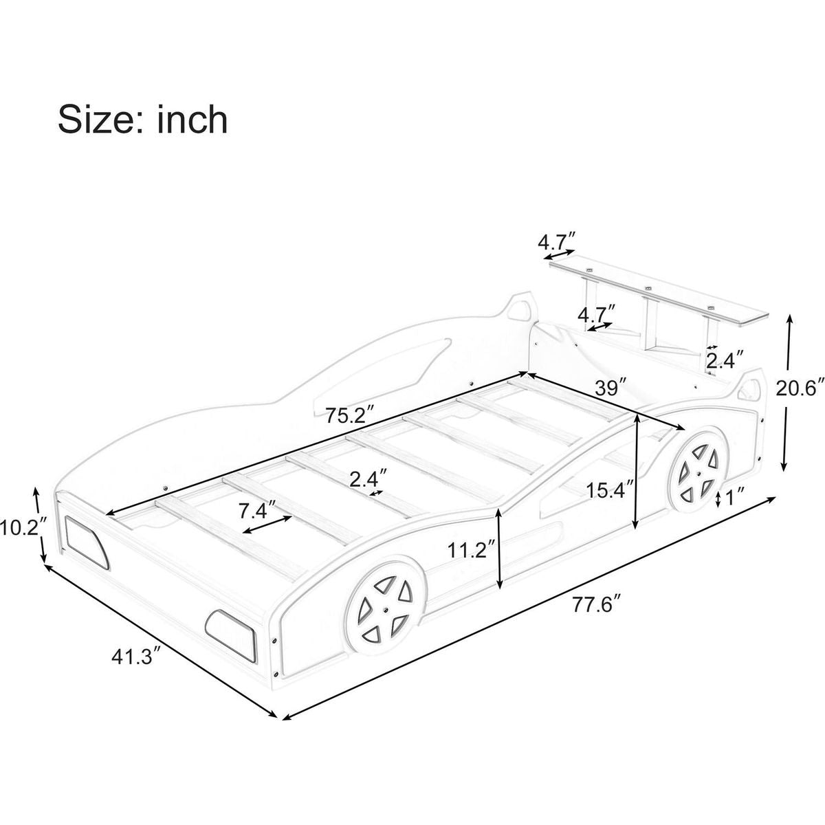 Wooden Race Car Bed,Car-Shaped Platform Twin Bed with Wheels For Teens,Red & Yellow