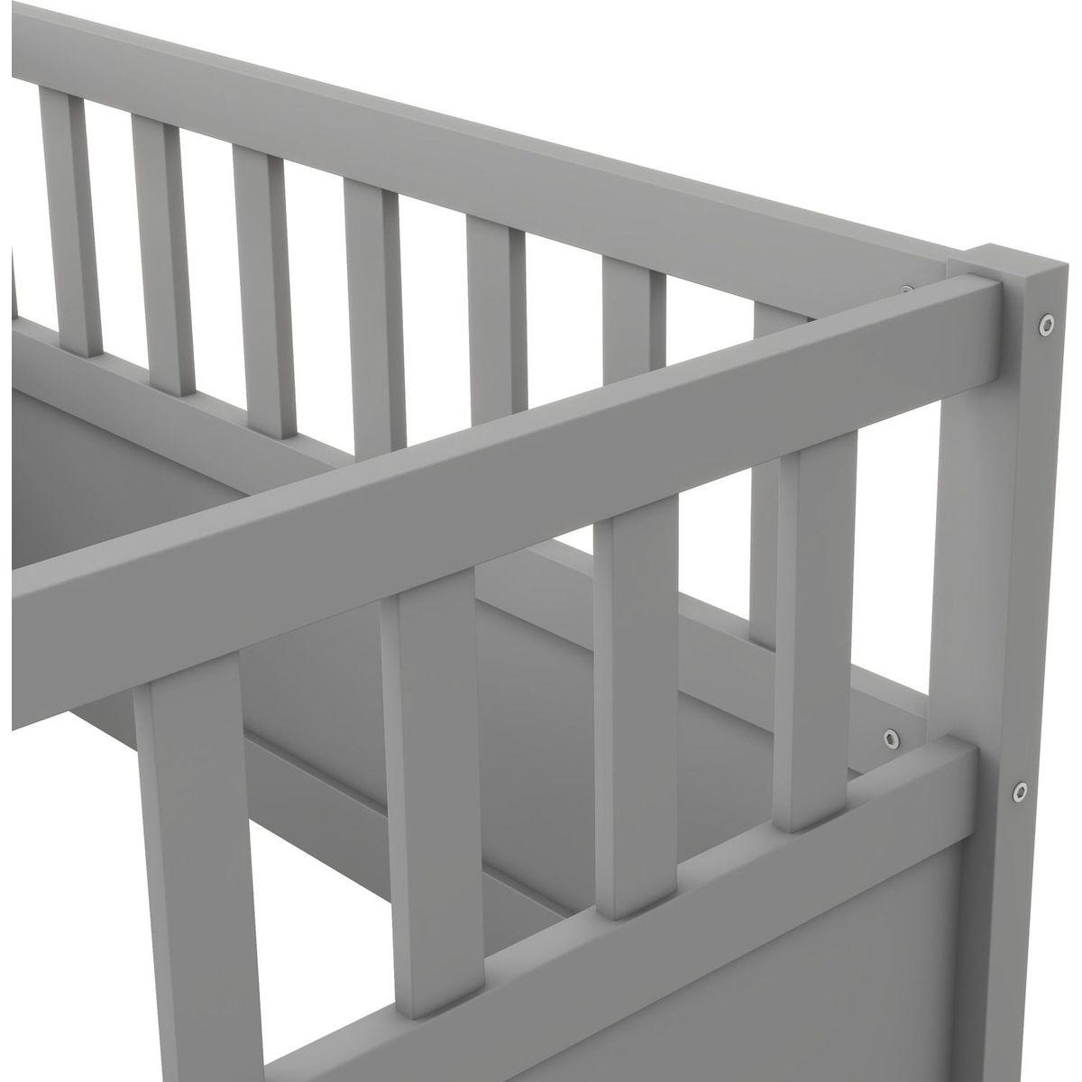 Twin Size Floor bed, integral construction with super high security barrier, door, children's floor bed frame, Montessori wooden children's floor bed, Grey