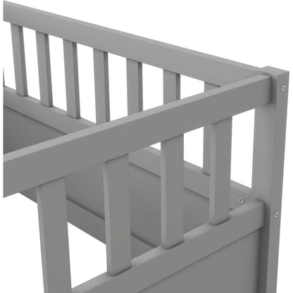 Twin Size Floor bed, integral construction with super high security barrier, door, children's floor bed frame, Montessori wooden children's floor bed, Grey