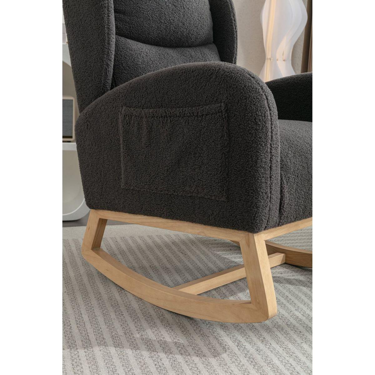 Teddy Fabric Rocking Chair With Packet Wood Legs,Dark Gray