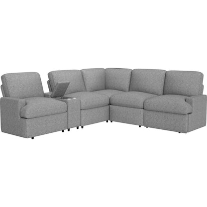 104" Power Recliner Corner Sofa Home Theater Reclining Sofa Sectional Couches with Storage Box, Cup Holders, USB Ports and Power Socket for Living Room, Grey