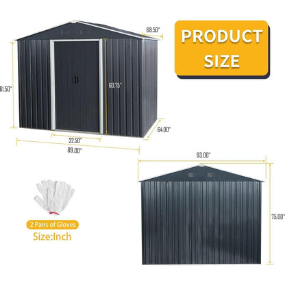 8ft x 6ft Outdoor Metal Storage Shed with Floor Base,Black