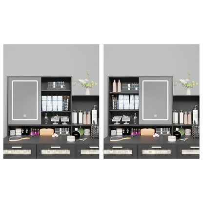 Makeup Vanity with Lights in 3 Colors & Openable Mirror, Vanity Desk with 4 Drawers & 1 Cabinets & Shelves, Vanity Table Rattan Vanity Dresser, for Bedroom