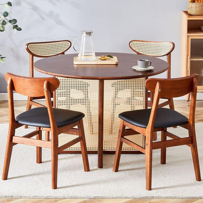 Table and chair set, ancient style solid wood dining table, imitation rattan table legs, beautiful simple solid wood dining chairation