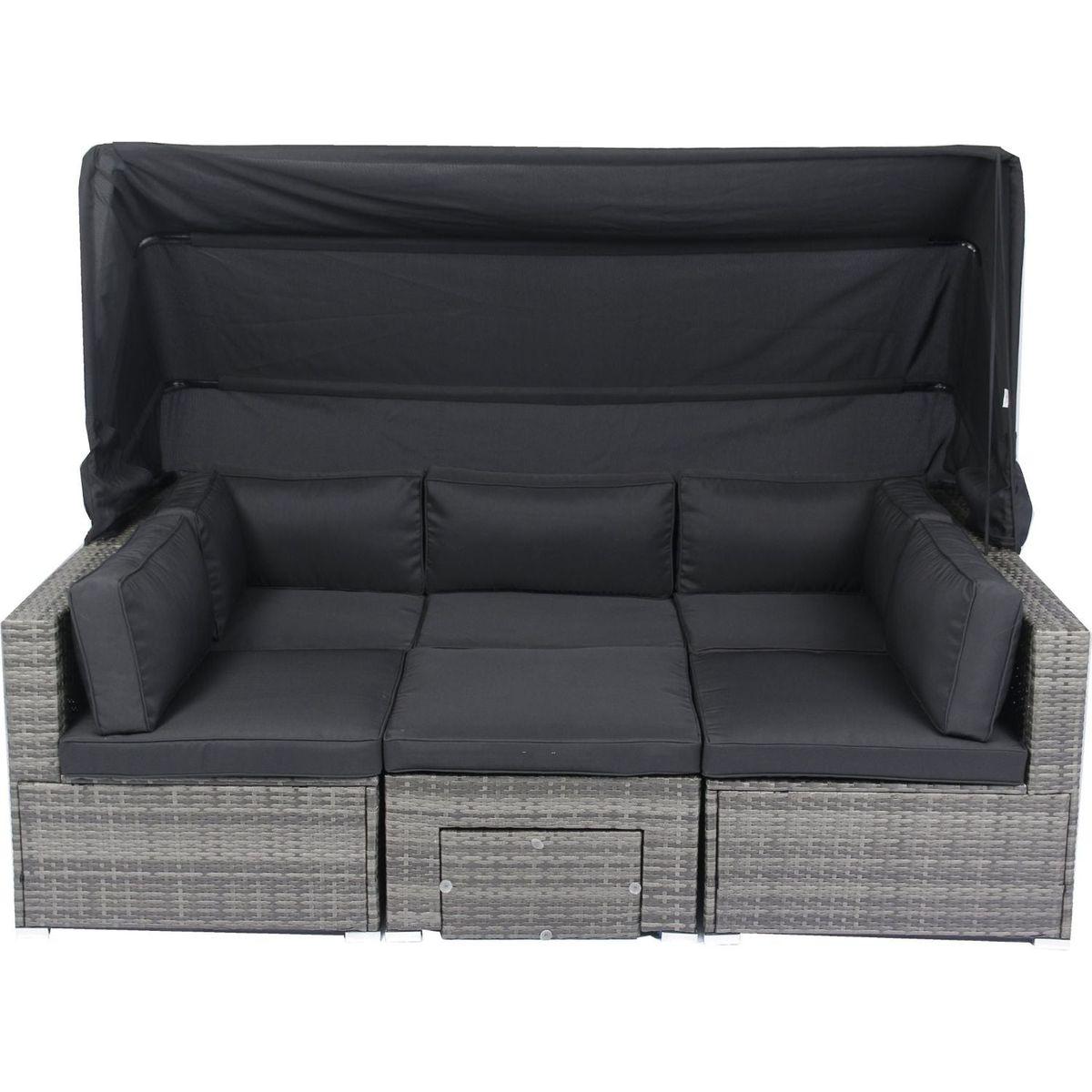 7-Piece Patio Furniture Set w/Retractable Canopy Wicker Rattan Sectional Sofa Set Patio Furniture with Washable Cushions for Lawn, Garden, Backyard, Poolside Grey wicker + Black Cushion