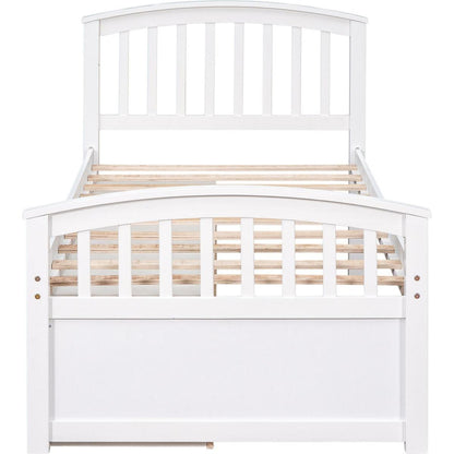 Twin Size Platform Storage Bed Solid Wood Bed with 6 Drawers,White