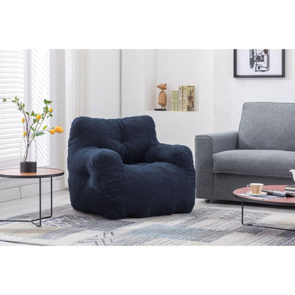 Soft Tufted Foam Bean Bag Chair With Teddy Fabric Dark Blue