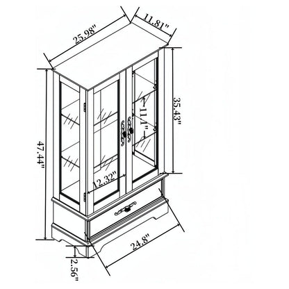 Glass Cabinet Lighted Glass Cabinet Curio Display Cabinet with Adjustable Glass Shelves 2 Doors and 1 drawer Cabinet Bulb Included Cherry