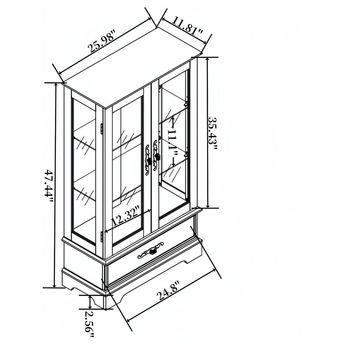 Glass Cabinet Lighted Glass Cabinet Curio Display Cabinet with Adjustable Glass Shelves 2 Doors and 1 drawer Cabinet Bulb Included White