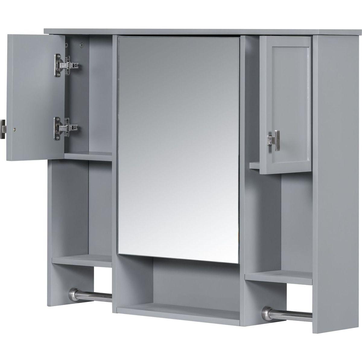 35" x 28" Modern Wall Mounted Bathroom Storage Cabinet, Bathroom Wall Cabinet with Mirror, Medicine Cabinet with Towels Bar