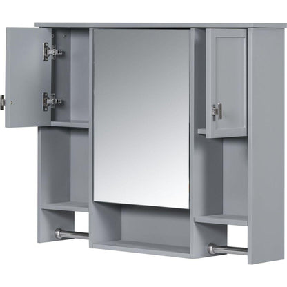 35" x 28" Modern Wall Mounted Bathroom Storage Cabinet, Bathroom Wall Cabinet with Mirror, Medicine Cabinet with Towels Bar