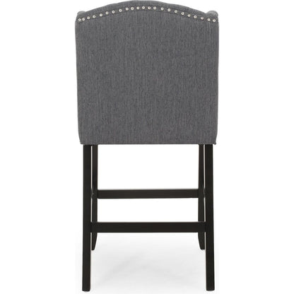 Vienna Contemporary Fabric Tufted Wingback 27 Inch Counter Stools, Set of 2, Charcoal and Dark Brown