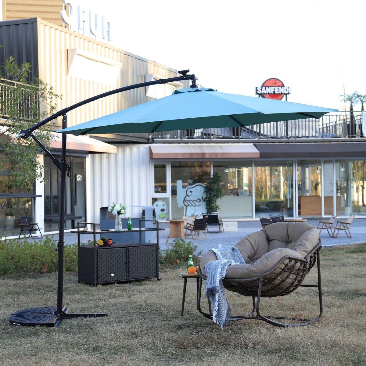 10ft Solar LED Offset Hanging Market Patio Umbrella (Light green)