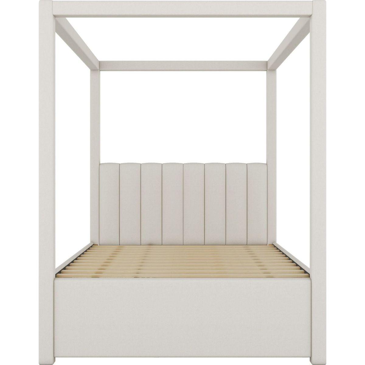 Full Size Upholstery Canopy Platform Bed with Trundle and Three Storage Drawers, Beige - Streamdale Furniture