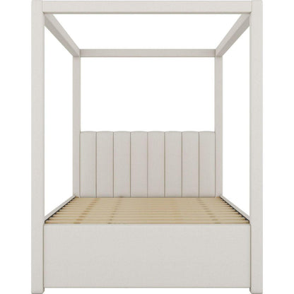 Full Size Upholstery Canopy Platform Bed with Trundle and Three Storage Drawers, Beige - Streamdale Furniture