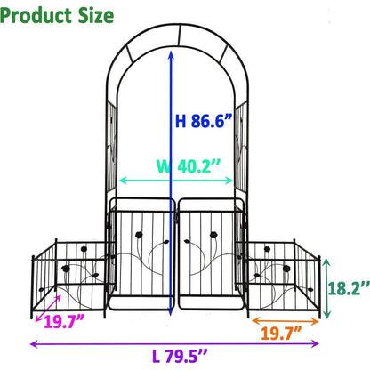 Metal Garden Arch with Gate 79.5" Wide x 86.6" High Climbing Plants Support Rose Arch Outdoor Black