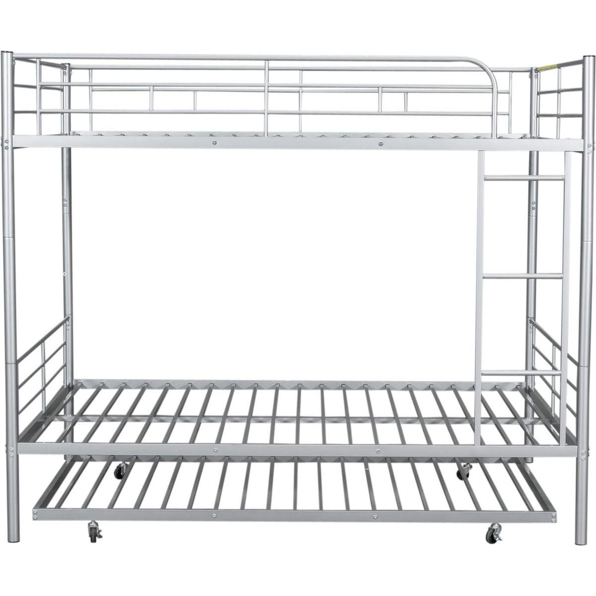 Full Over Full Metal Bunk Bed with Trundle, Silver