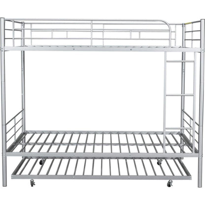 Full Over Full Metal Bunk Bed with Trundle, Silver
