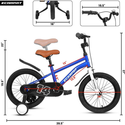 Kids Bike 14 inch for Boys & Girls with Training Wheels, Freestyle Kids' Bicycle with fender.