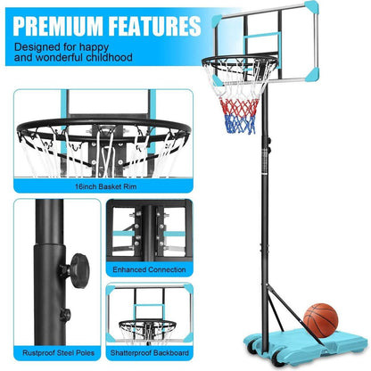Portable Basketball Goal System with Stable Base and Wheels, use for Indoor Outdoor teenagers youth height adjustable 5.6 to 7ft Basketball Hoop 28 Inch Backboard